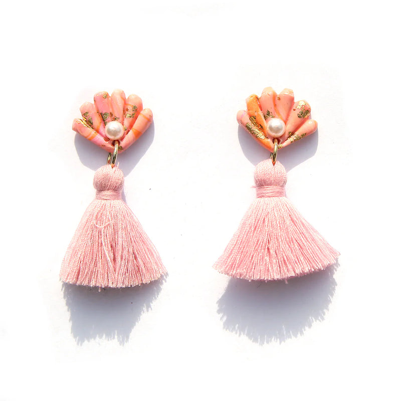 Peach Shell Tassels Earrings