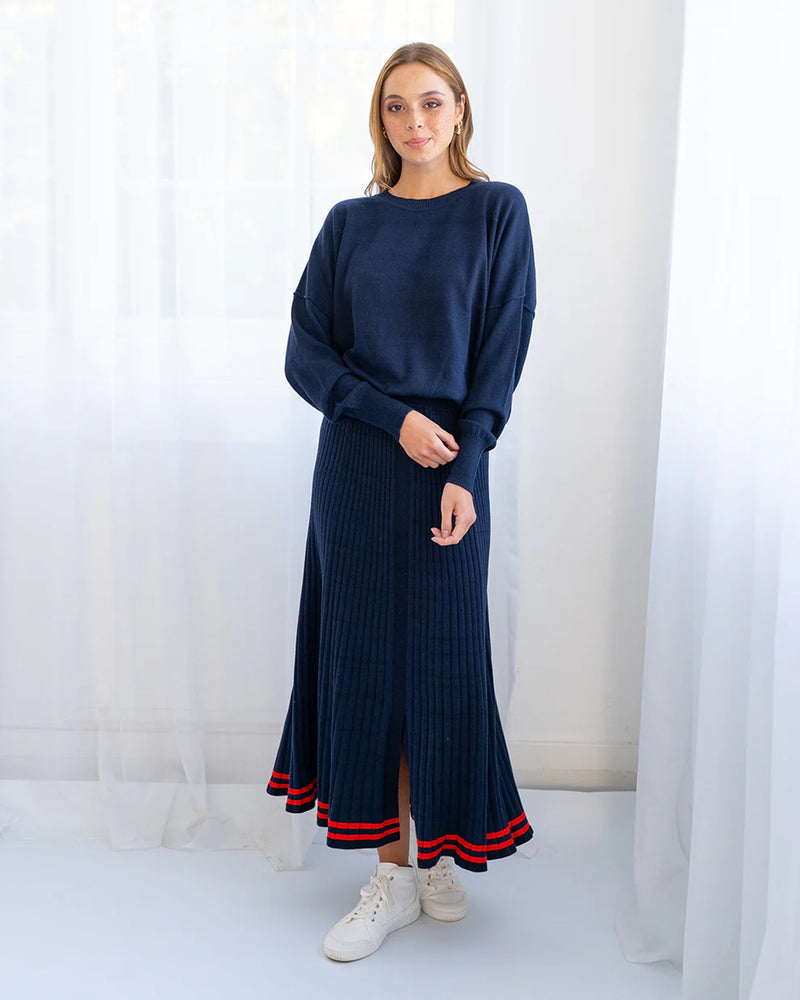 Rebecca Knit Skirt - Navy/Poppy