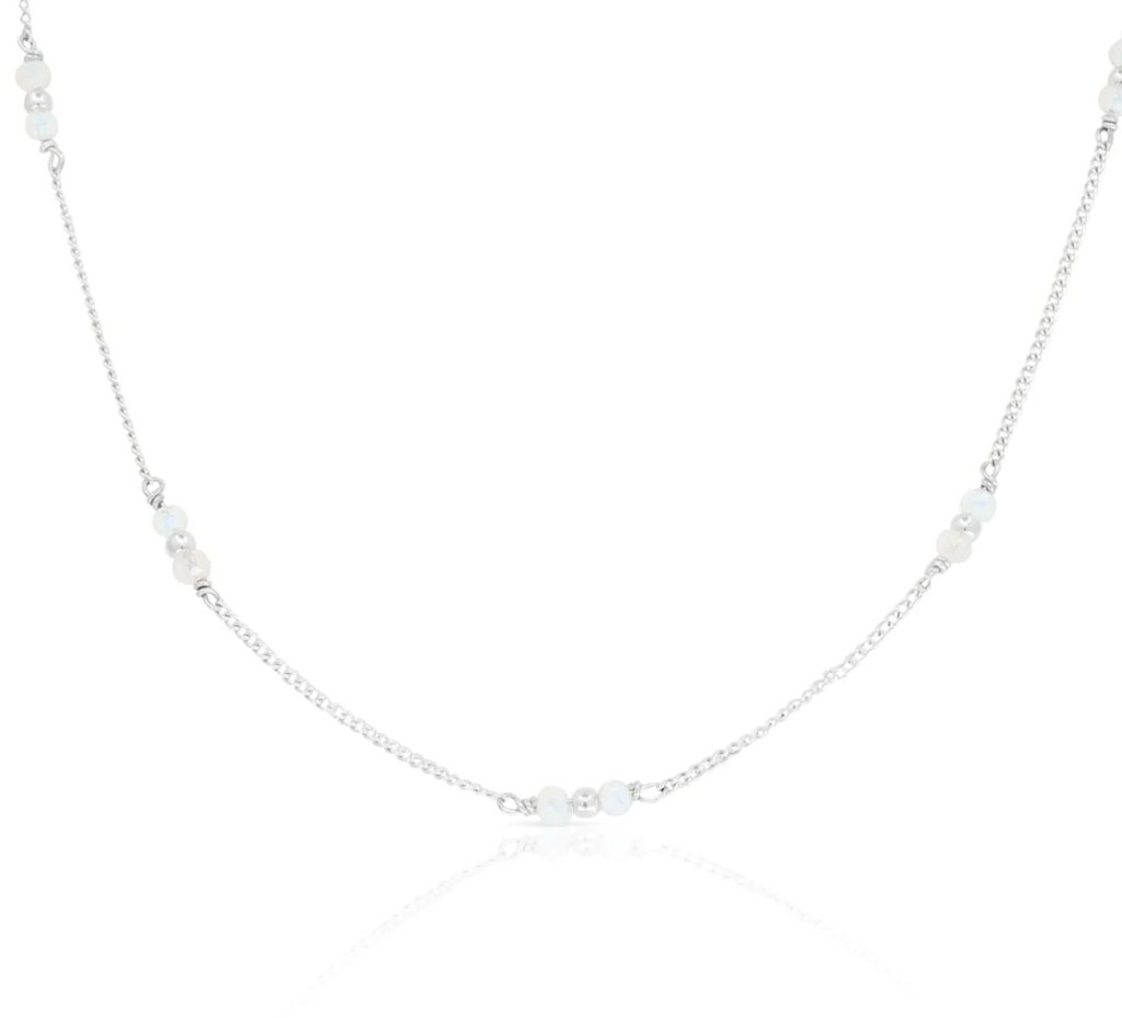 Beaded Moonstone Silver Necklace