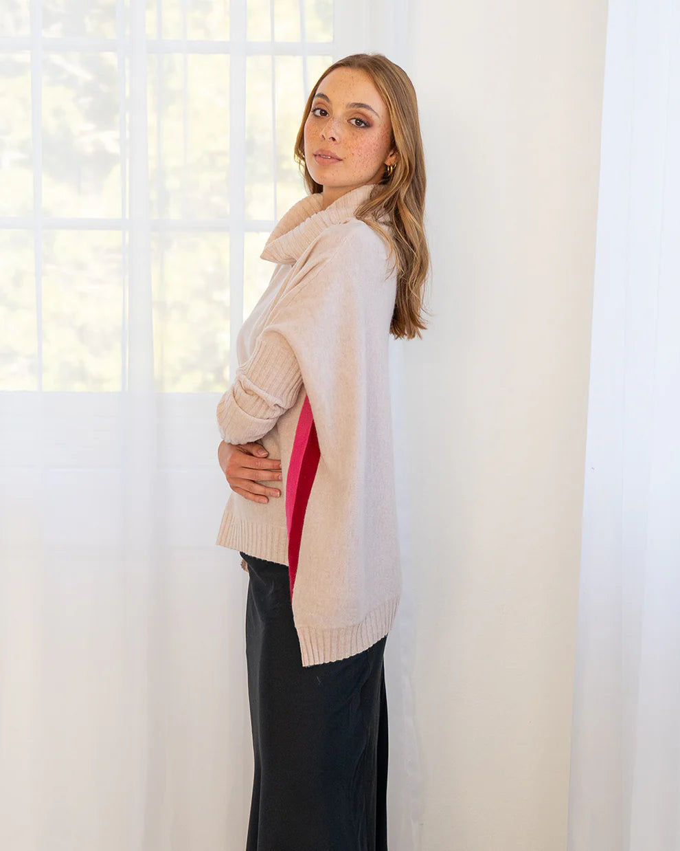 Sinead Roll Neck Knit - Blush Speed Stripe