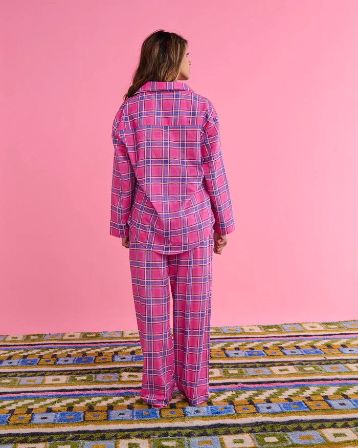 Pinky Tartan Organic Cotton Long Sleeve Shirt & Pant Pyjama Set