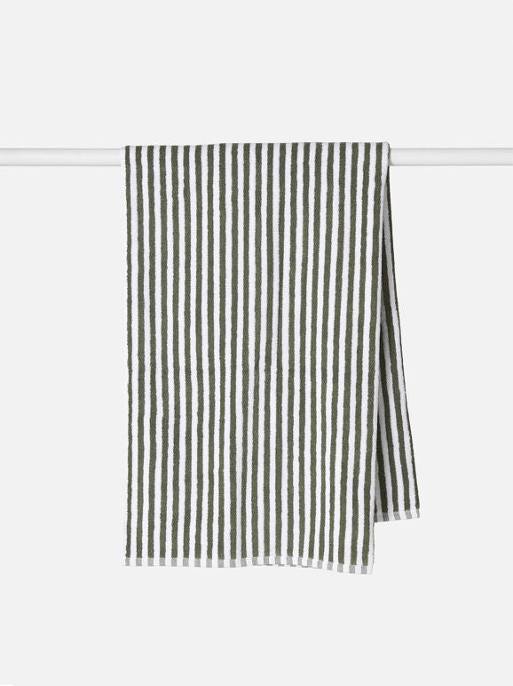 Wide Stripe Cotton Bath Towel Range Olive