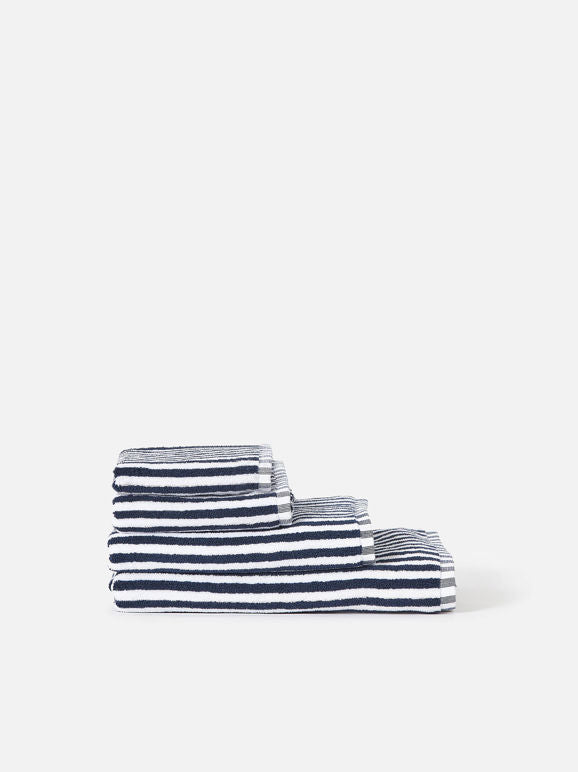 Wide Stripe Cotton Bath Towel Range Navy