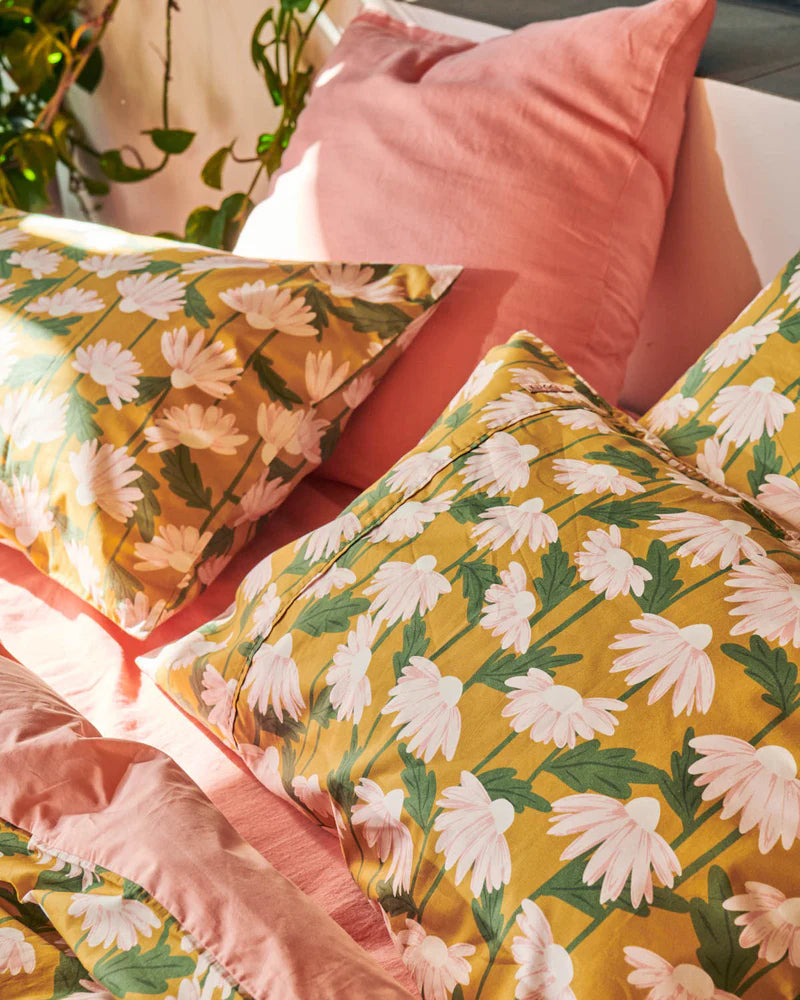 DAISY BUNCH MUSTARD ORGANIC COTTON PILLOWCASES