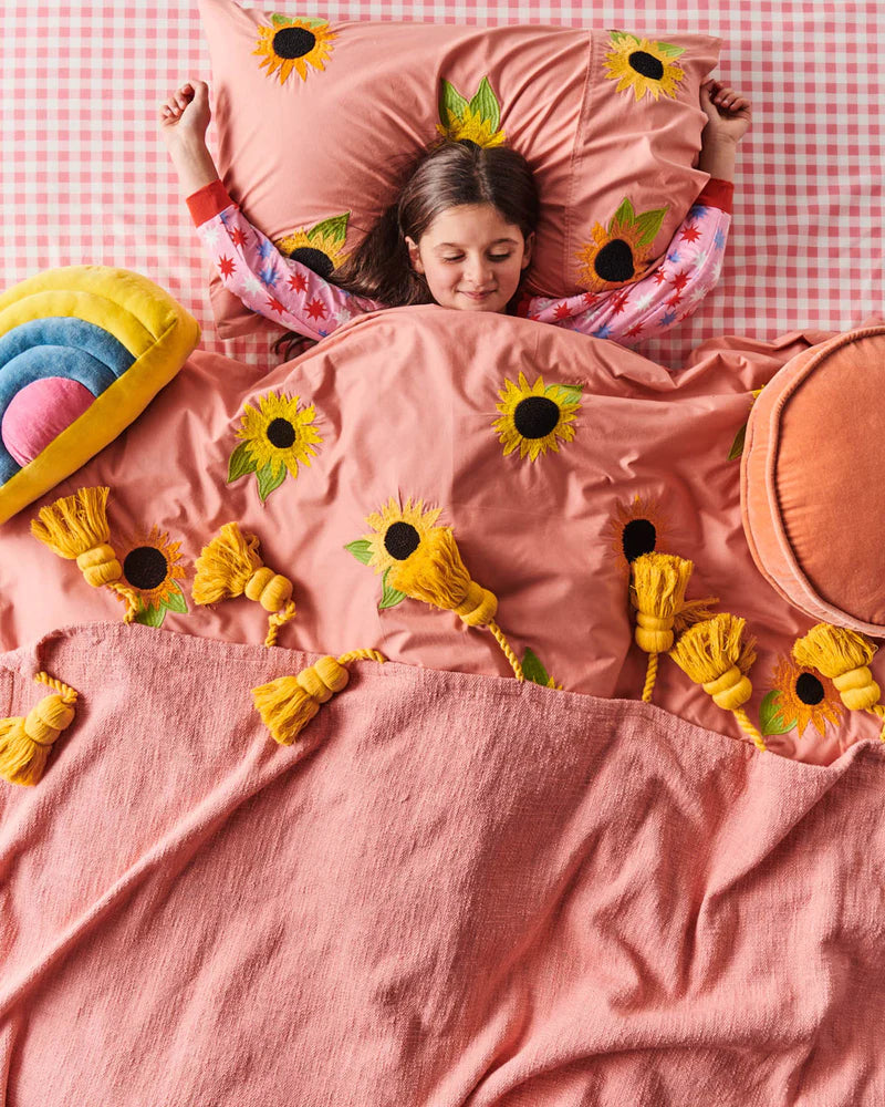 SUNFLOWER SUNSHINE EMBROIDERED COTTON PILLOWCASE