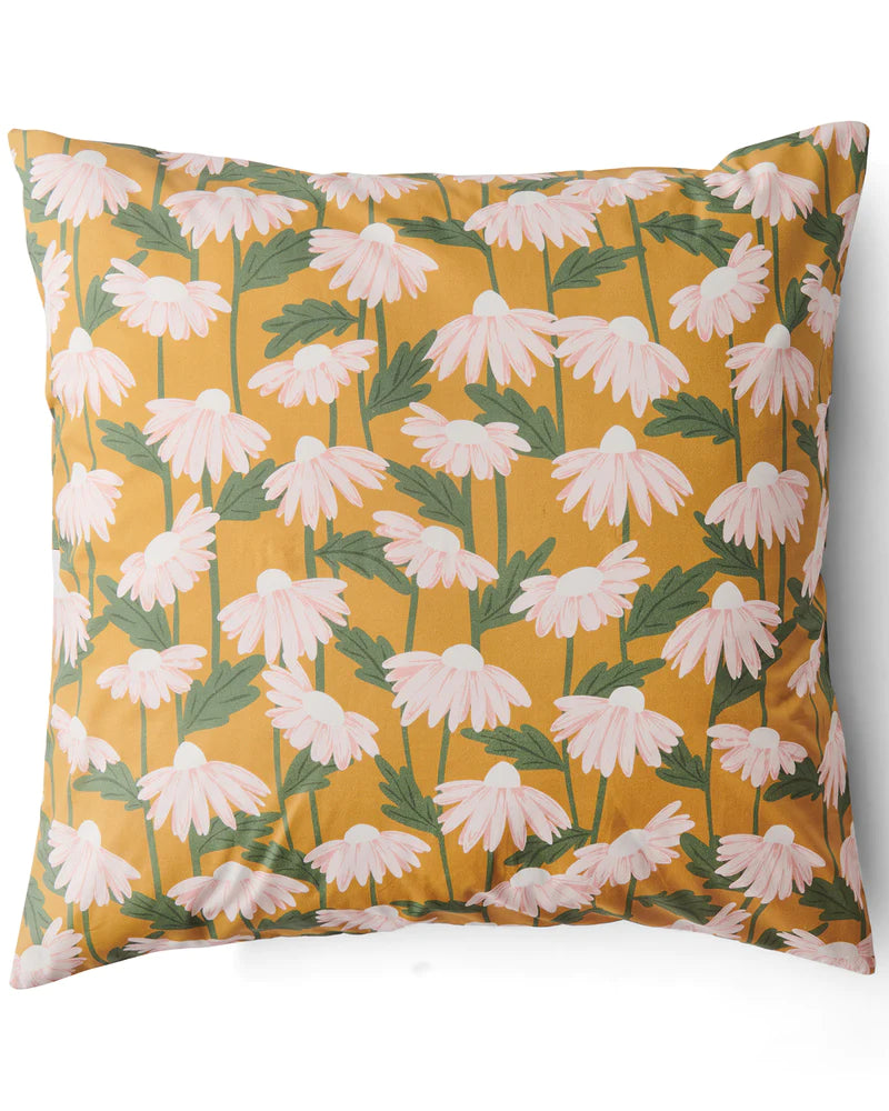 DAISY BUNCH MUSTARD ORGANIC COTTON EUROPEAN PILLOWCASES