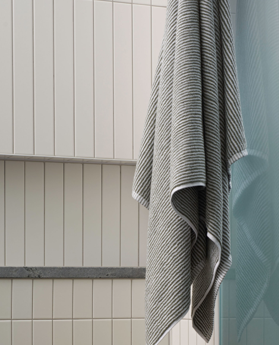 Olive/White Stripe Cotton Bath Towel Range