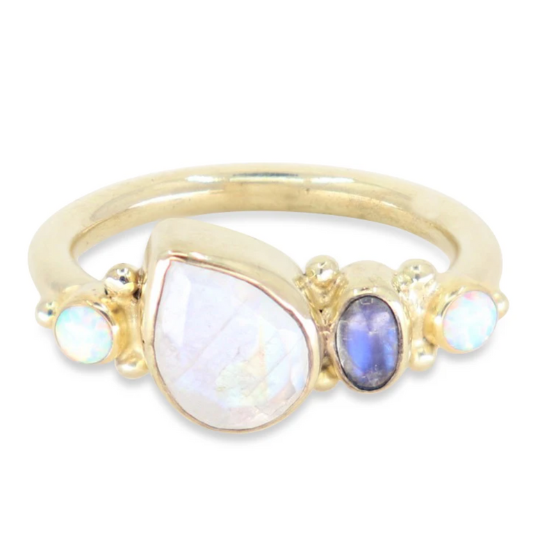 Cluster Moonstone & Opal Gold Ring